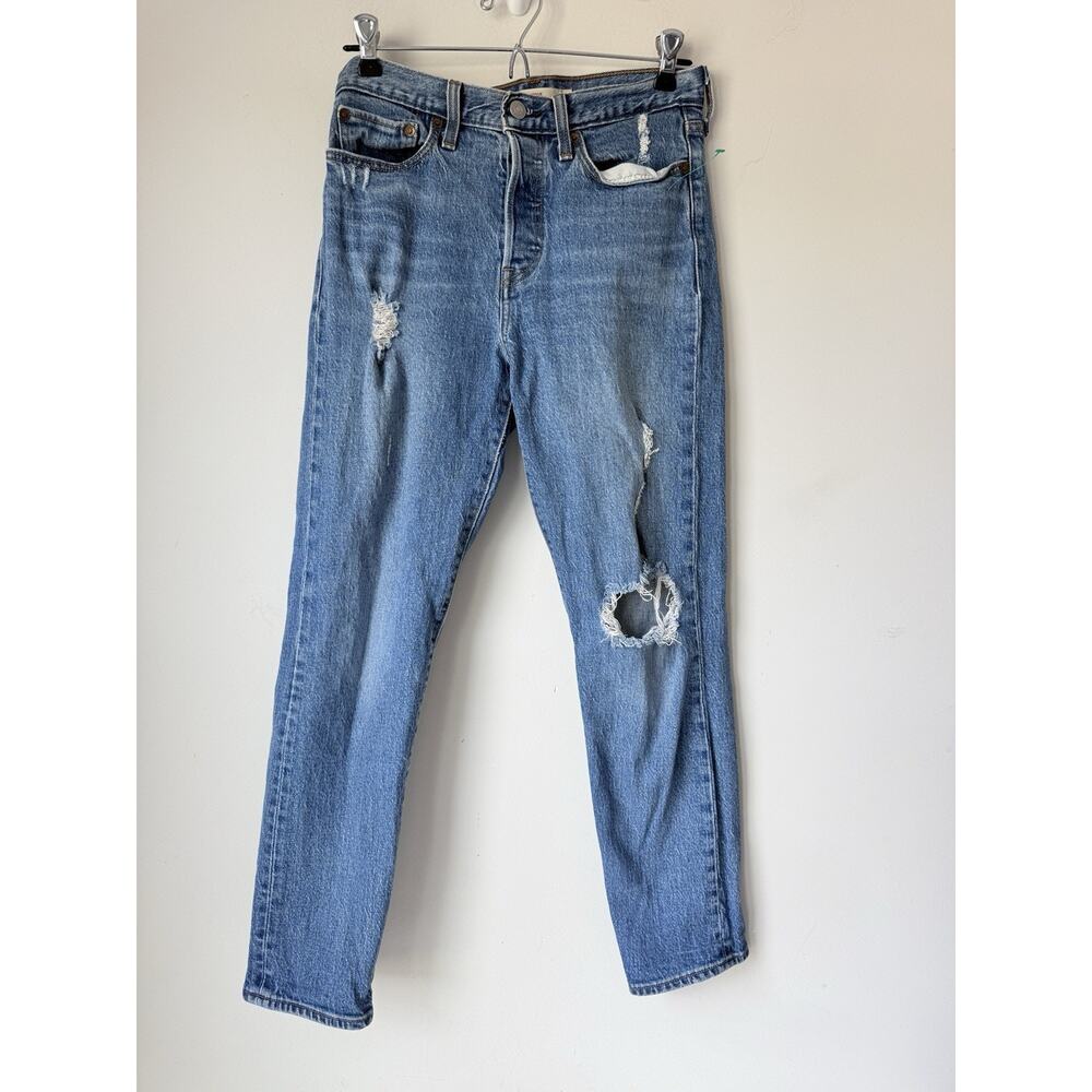 Levi's Big E Jeans Womens 27 Blue Wedgie High Rise Slim Tapered 28x26 Distressed